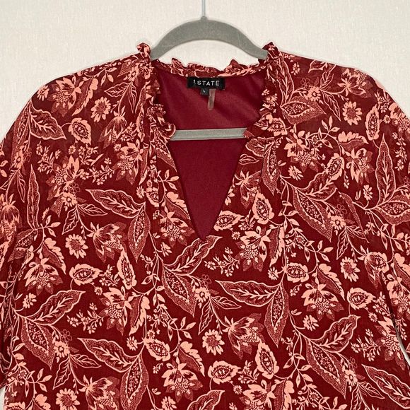 1.State Dress Large Burgundy Pink Floral Tunic Knee Length Fully Lined - Picture 3 of 10